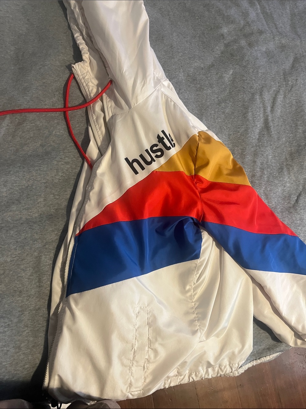 Rue21 White Hooded Kids One-Piece with Red, Blue & Gold Panels